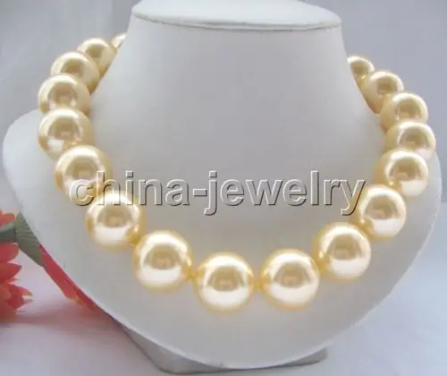 

FREE SHIPPING HOT sell new Style >>>>18" 20mm golden perfect round sea shell pearl necklace