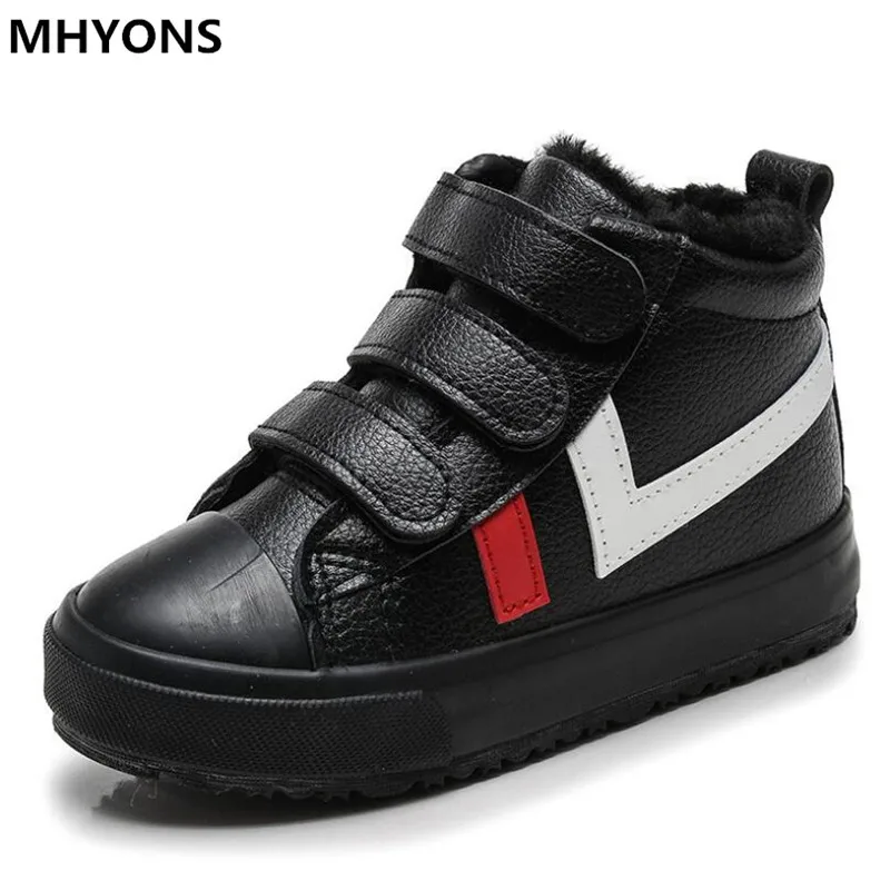 

2019 New Winter Rubber Girls Boots Fashion Warm Children Shoes Girls Flock Leather Plush Platform Flat Sneakers Kids Boots