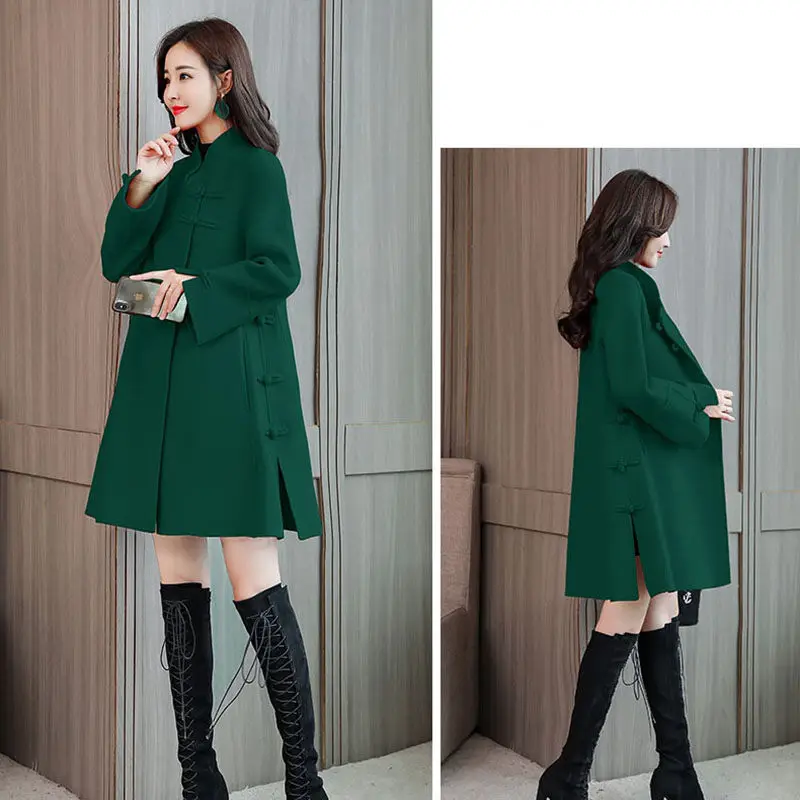 Woolen Coat Female Long Section 2018 Autumn Winter New Loose Large Size Cloak Retro Chinese Style Buckle Women Wool Coat LQ544