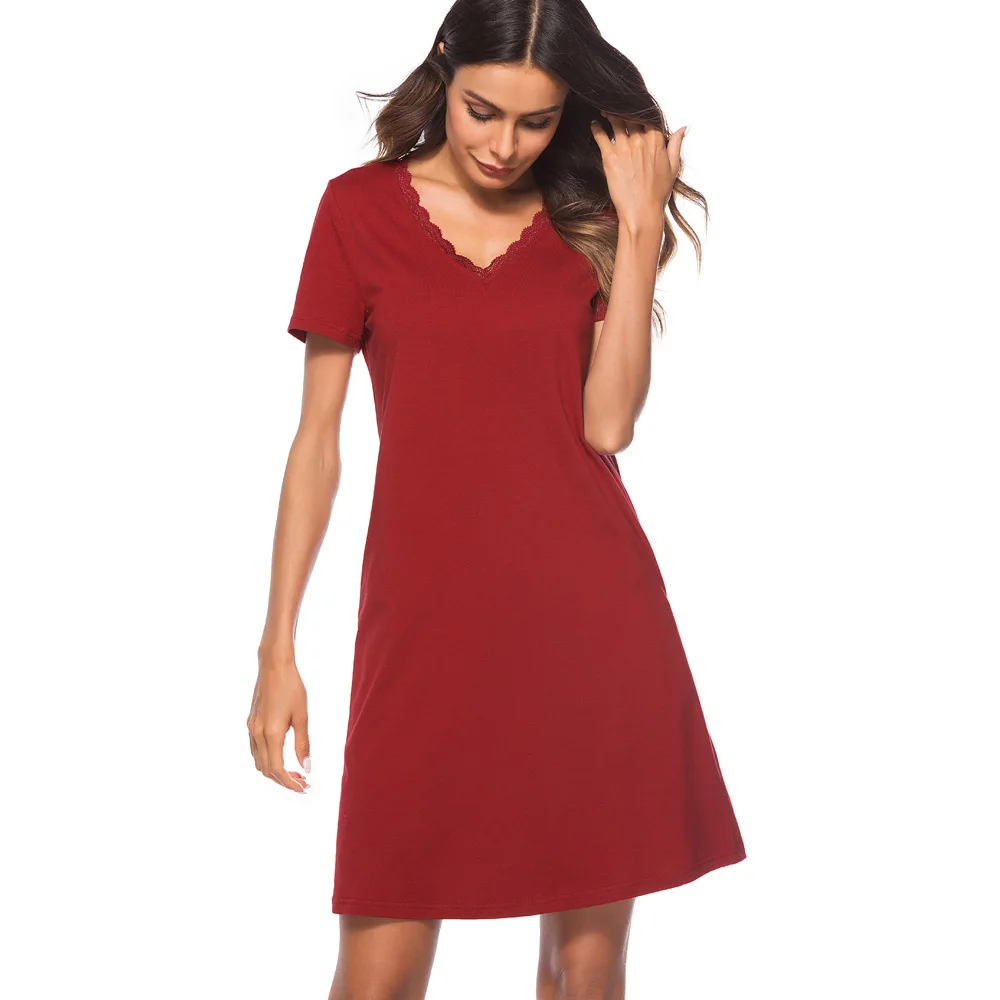 Милое женское кружевное платье красного цвета с v-образным вырезом и карманом с коротким рукавом, летнее платье T025