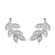 Новые Простые Модные 925 пробы сережки-гвоздики с серебряными листьями и оливковыми ветвями, предотвращающие аллергию, серьги для пирсинга, ювелирные изделия для ушей