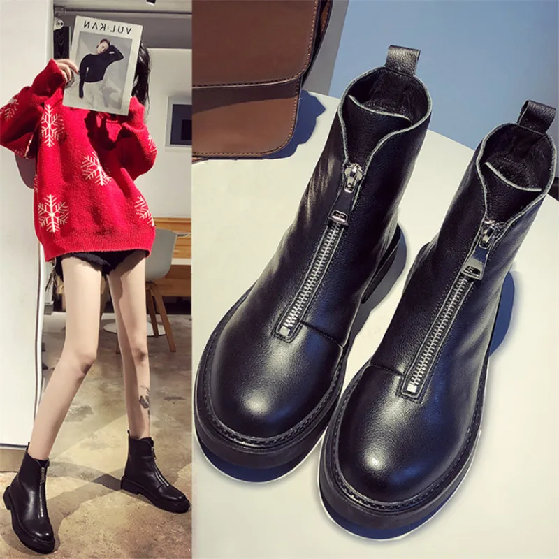 Черный New casual women shoes winter hot leather short tube Martin boots fashion trend comfortable soft wild warm women's boots - Цвет: Черный
