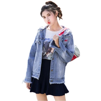 

Hooded Jeans Jacket Women Casacos Feminino Slim Embroidered Denim Jacket Femme Elegant Vintage Bomber Jacket 2019 Basic Coats