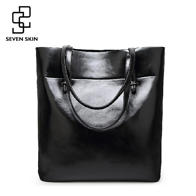 

SEVEN SKIN 2017 New High Quality Solid Leather Women Bag Large Bucket Shoulder Bags Big Handbag Large Capacity Top-handle Bags