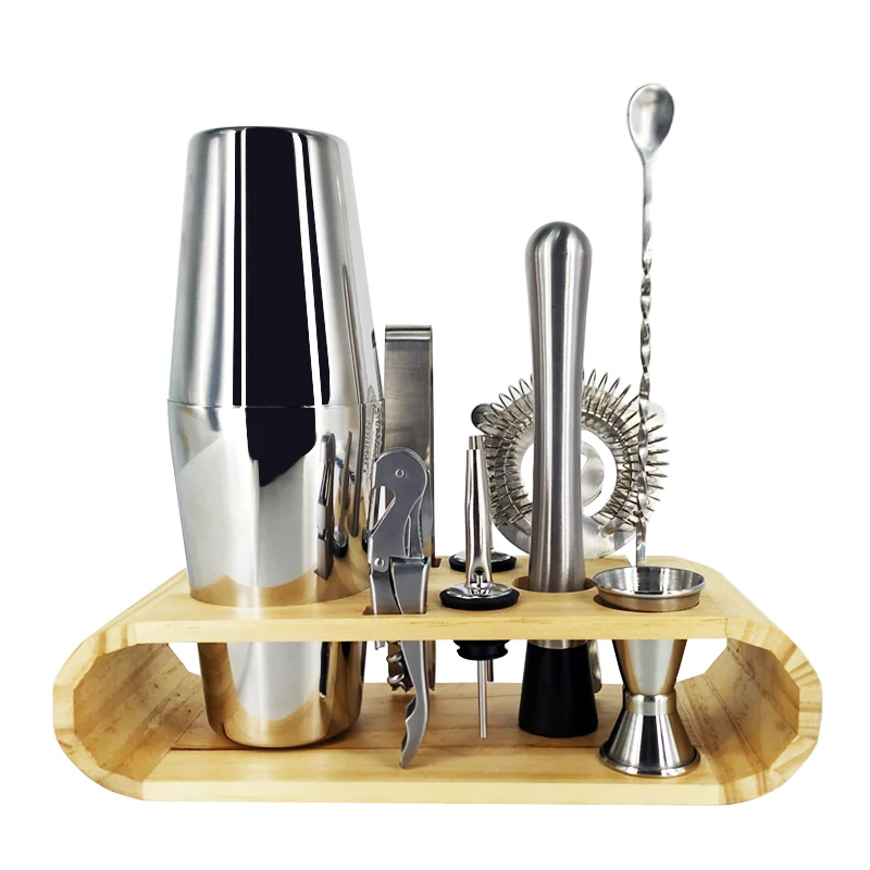 

IYouNice 11-Pieces Boston Bartending Kit Cocktail Shaker Set Shakers Stainless Steel Bar Tool Set with Stylish Wood Stand
