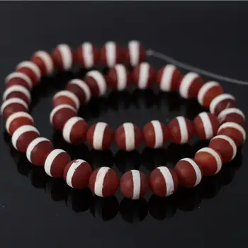 

2Strand/lot of Red&White Tibetan One Line Dzi Matte Round Beads 10mm Wholesale,Natural Stone Tibetan Dzi Buddhism Beads Jewelry