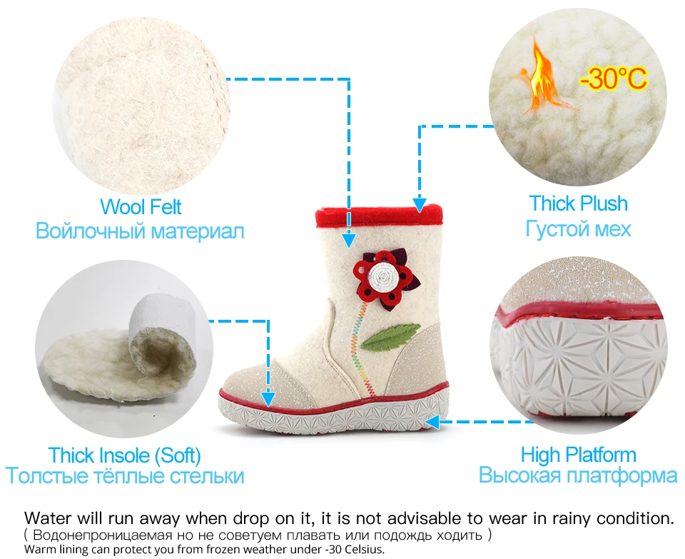 MMnun/зимние ботинки для детей; Войлочные ботинки для девочек; теплые детские Войлочные ботинки; зимняя обувь; милые детские ботинки; размеры 27-32; ML9429