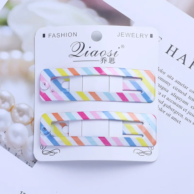 Rainbow stripes 2 шт. заколки для волос с леопардовым принтом модные аксессуары для волос для девочек женские разноцветные заколки в клетку зажимы шпильки для волос для девочек 7 см - Цвет: Rainbow stripes