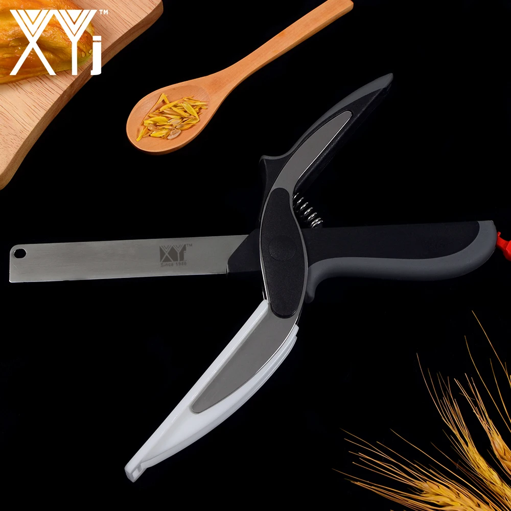

XYj Brand Scissors Clever Cutter 2 in 1 With Cutting Board Multi-purpose Cutter Stainless Steel Smart Cutter Kitchen Knives