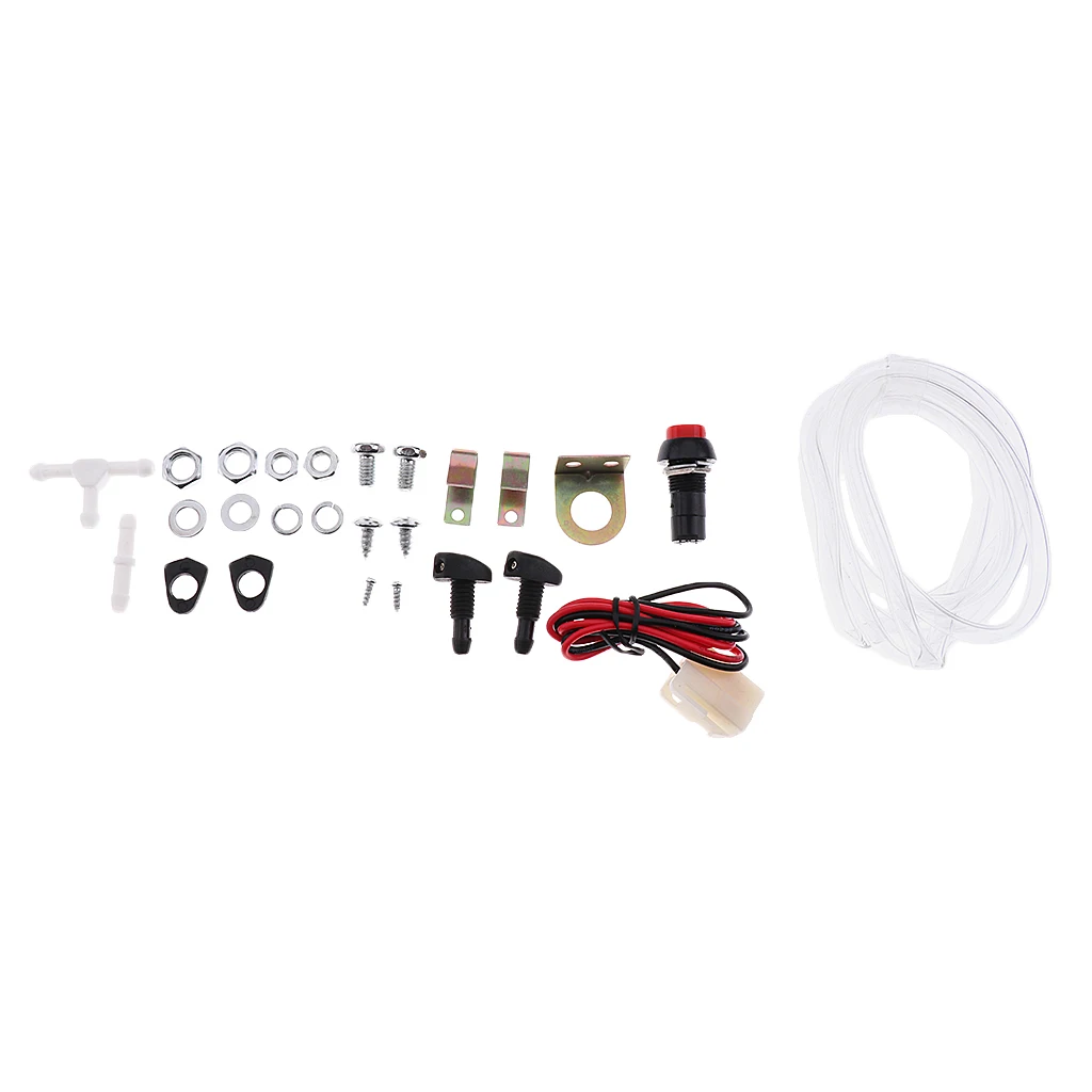 Universal 12V  Windshield Wiper Washer Fluid Bottle Windscreen Water Reservoir tank Hose Jet Switch Full Set 