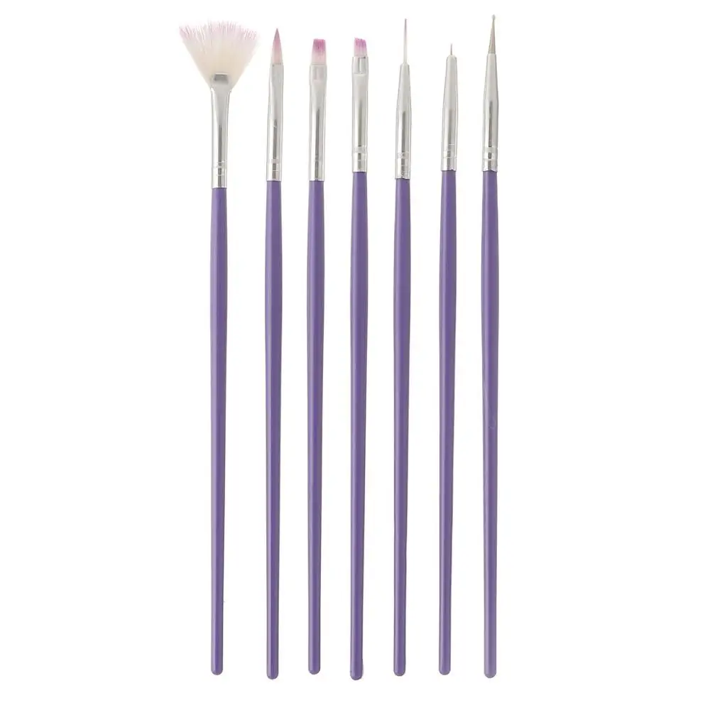

LKE 7 pcs Nail Art Brush For Manicure Purple Brush Sets For UV Gel Drawing flowers Painted Point drill Pen Nail Art Tools