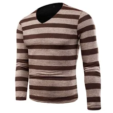 Мужской свитер, Модная трикотажная рубашка в полоску, тонкий джемпер, трикотажная верхняя одежда, топы, Осень-зима, пуловер с v-образным вырезом, мужской плюс размер, M-6XL