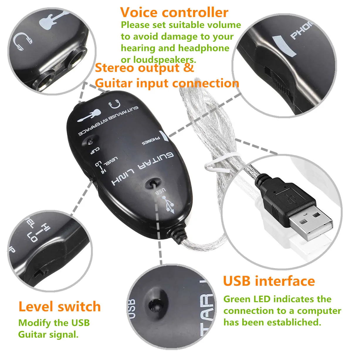 USB guital-интерфейс Соединительный кабель адаптер Запись CD аудио USB кабель адаптер регулятор эффектов с компьютерной линией в продаже