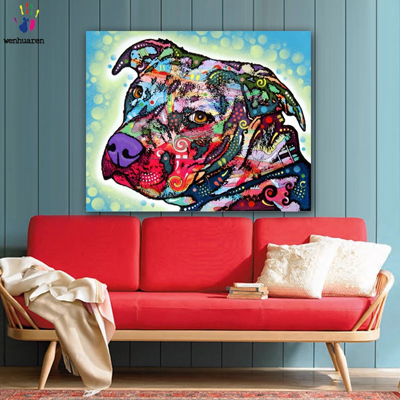 

DIY colorings pictures by numbers with colors Dog abstract painting picture drawing painting by numbers framed Home