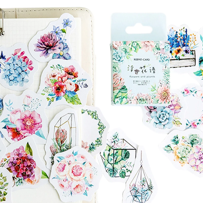 

46pcs/lot Different Flowers Leaves Life Paper Lable Stickers Scrapbooking Adhesive DIY Diary&Album Stickers for School Office