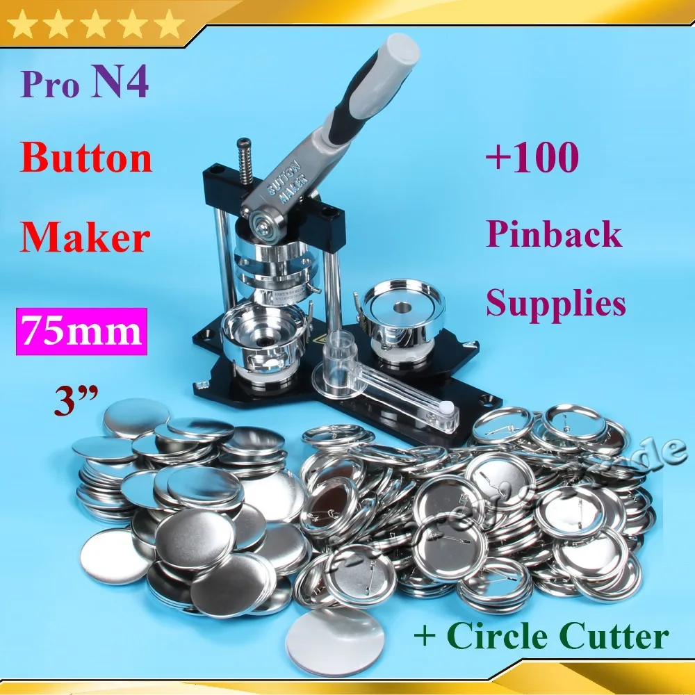 NEW Pro N4 3"75mm Badge Button Maker Machine + Adjustable Circle
