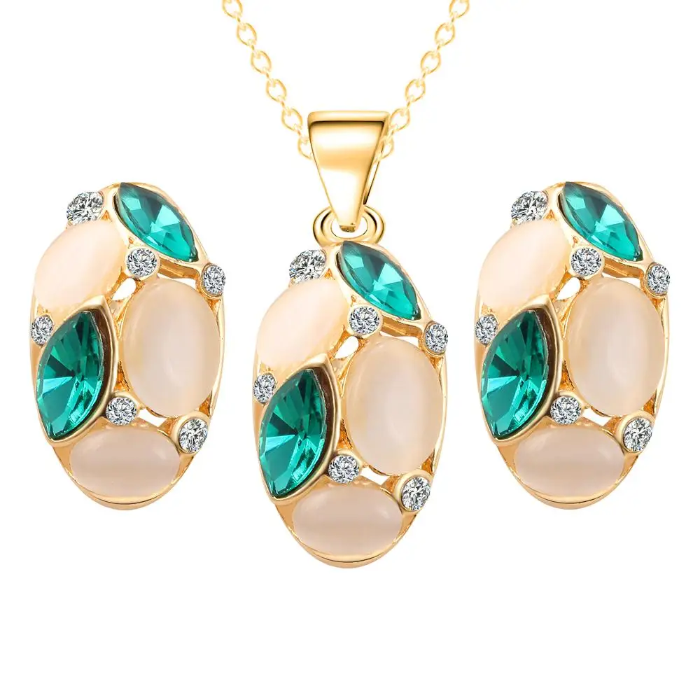 Brand Design Cute Opal Jewelry Sets Pendant Necklaces Earrings For Women Wedding Color Crystal Jewelry parure bijoux femme