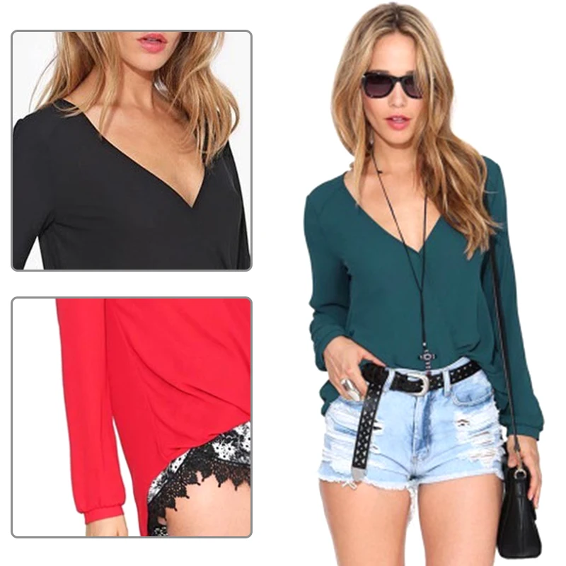 2018 New European Style Autumn Long Sleeve OL Blouses Sexy V Neck Casual Women Shirt Color Plus Size Women Clothing Blouses