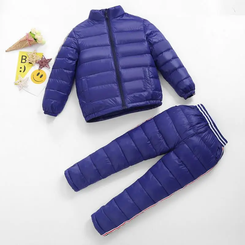 Детский зимний комбинезон для русской зимы, брендовые Детские костюмы с курткой, зимняя одежда на утином пуху, куртка, пальто+ штаны для детей