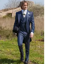 Модный стиль темно-Пик нагрудные Жених Смокинги для женихов Для мужчин Нарядные Костюмы для свадьбы Best человек Костюмы Пром Костюмы(куртка+ брюки+ жилет+ галстук