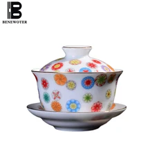 170cc короткая ручная роспись цветочный узор Gaiwan офисный мастер чайная чаша с комплект крышек чайная посуда керамический фарфоровый чайник для подарков