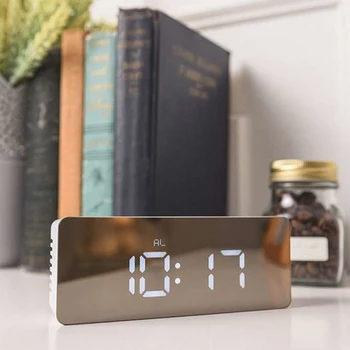 

Creative Multifunction Noiseless LED Mirror Alarm Clock Digital Snooze Display Time Night LED Light Table Desktop Alarm Clock
