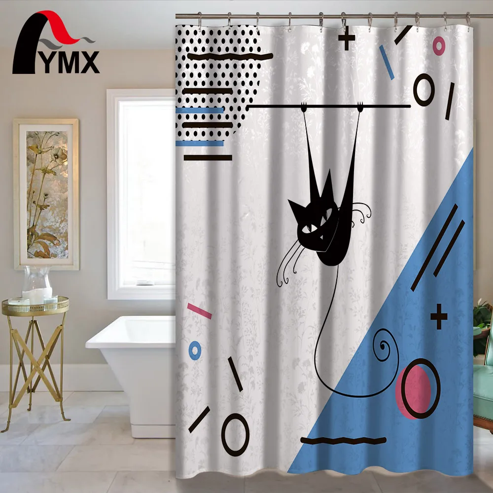 

Cute Cartoon Cat Pattern Waterproof Shower Curtain With 12 Hooks Polyester Bathroom Curtain Home Textile Bath Decorative