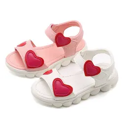 2019 новые сандалии для девочек, детская обувь, летние новые детские сандалии принцессы с сердечками, повседневные кожаные мягкие пляжные