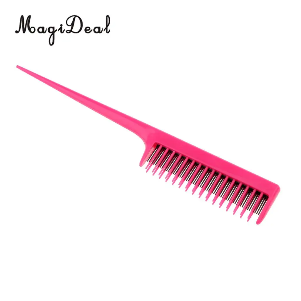   Pro 3-Row Teeth Teasing Comb Sectioning Pin Tail Back Coming Volumizing Brush Dress Out Comb- Rose Red