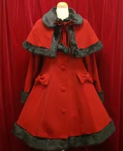 Christmas Hallowmas Girls Lovely Lolita Wool Coat Gothic Princess Single-breasted Cape Long Coat