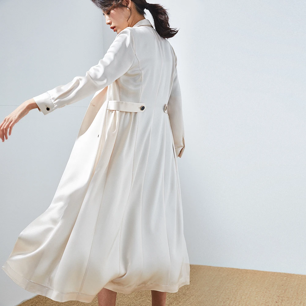 

IRINAW996 2019 Spring Collection new arrival vintage double breasted shiny acetate long trench coat women