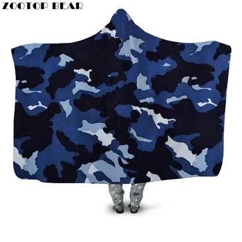 

Dark Throw Hooded Blanket Fleece Soft Home Adult Fashion Camouflage 3D Print Office Quilts Bedding Car Travel Bedroom Wearable