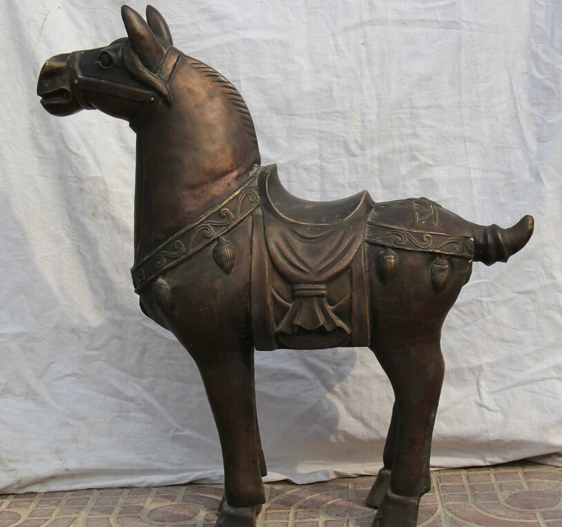 

USPS to USA S2214 28" Larger Chinese Bronze Folk success Zodiac Year Tang Horse sculpture Statue B0401