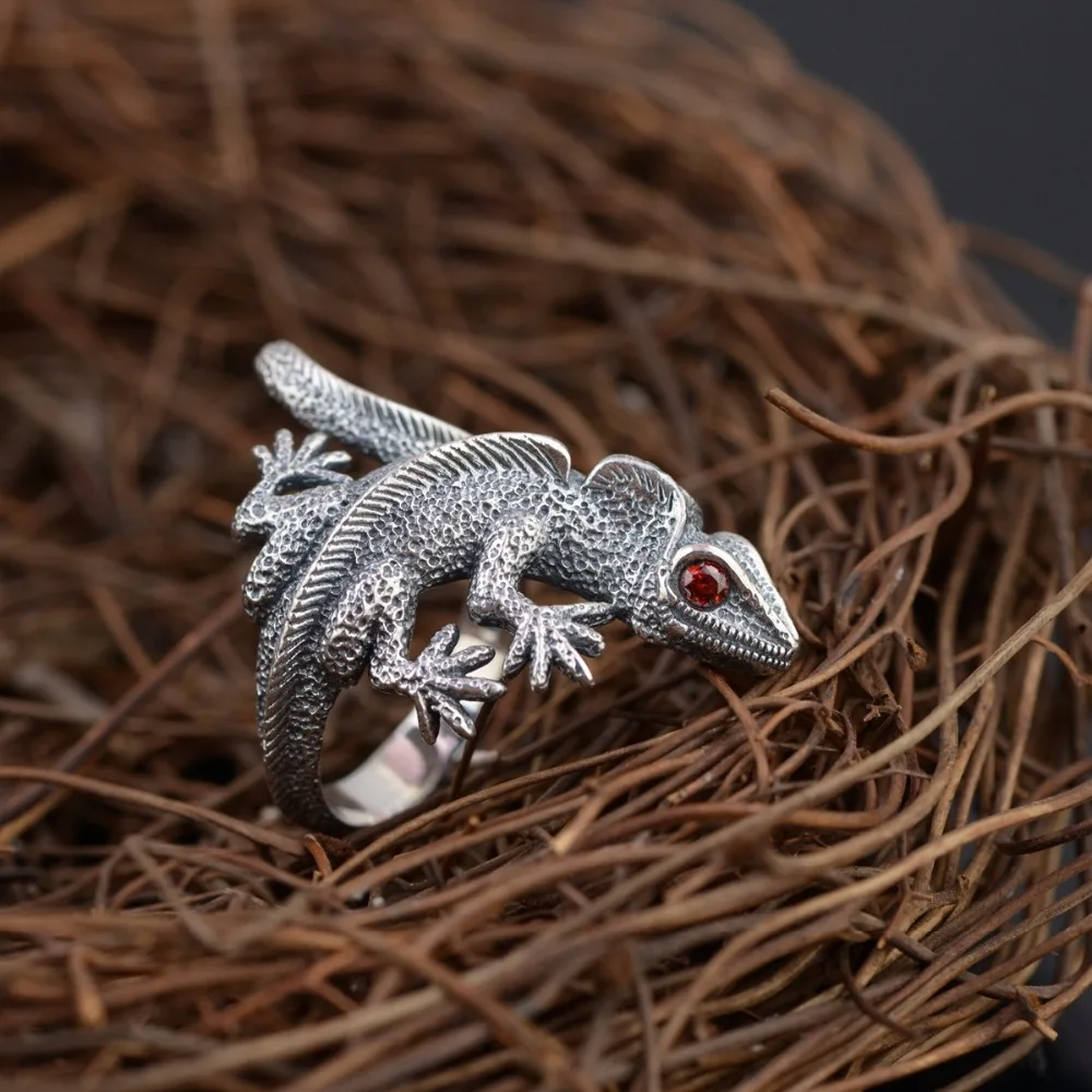 

925 Sterling Silver Lizard Ring Adjustable Men Women Biker A3587