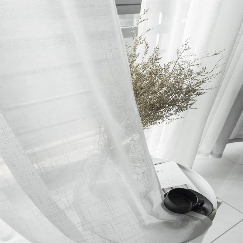 Белый хлопок лен тюль шторы ткани серый полосатый фатин для гостиной кухни балкона серый отвесный декоративный отель HC087-30
