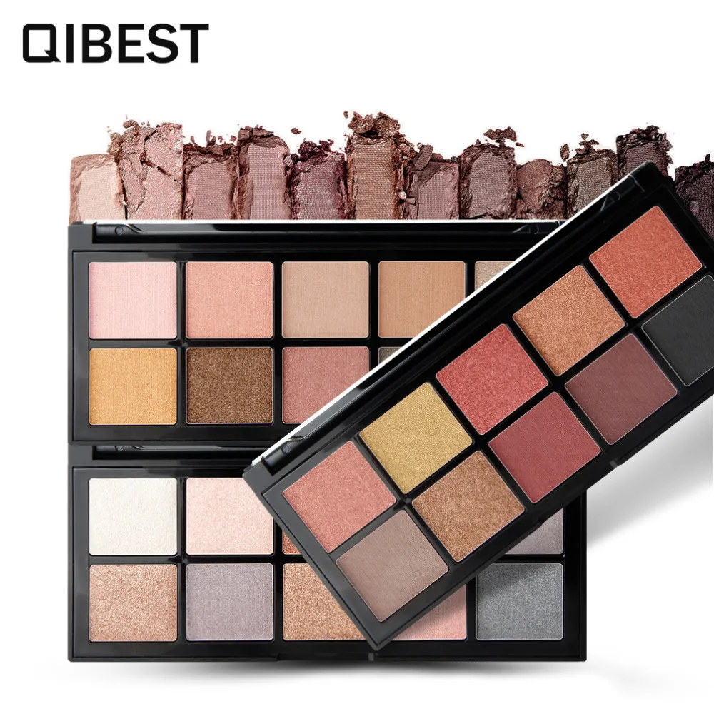 QIBEST Brand 10 Colors Matte Eye Shimmer Shadow Palette Gold Glitter highligh Eyeshadow Nude Makeup set Waterproof Lasting |