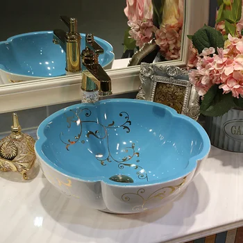 

Europe Vintage Style Ceramic Sinks Counter Top Wash Basin Bathroom Sink bathroom vanity wash basins flower