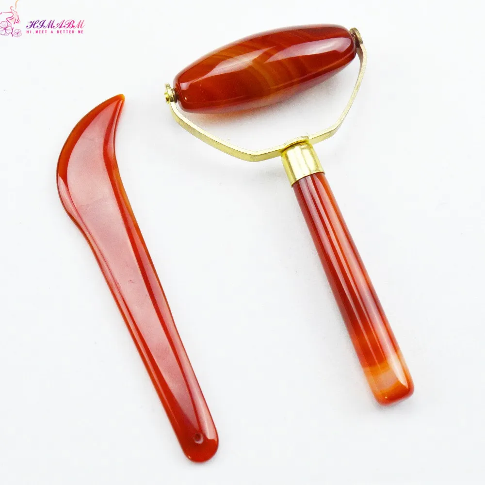 100% Natural agate scraping plate and ajate roller with acupuncture facial massage Guasha board back scrapping 100% Natural agate scraping plate and ajate roller with acupuncture facial massage Guasha board back scrapping