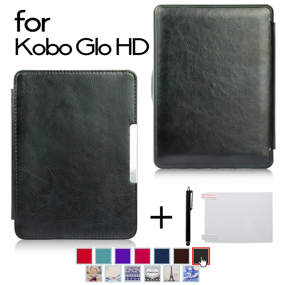 

for Kobo Glo HD 2015 Case Flip Leather Cover Case funda for Kobo Glo HD 6 inch, can fit kobo glo e-book eread+film+Stylus Pen