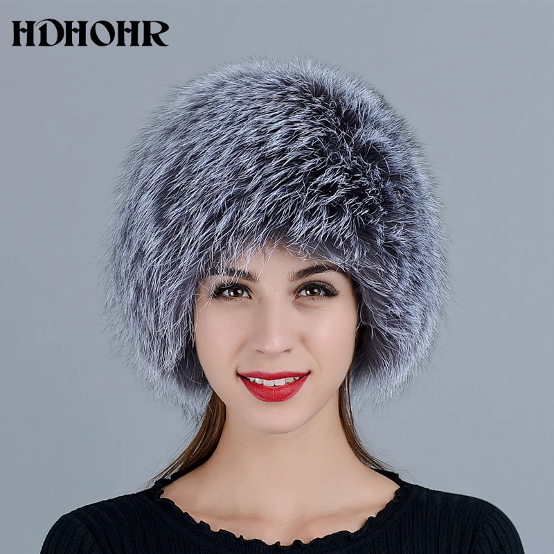 Женская трикотажная шапка из натурального Лисьего меха 2018|Женские Skullies и