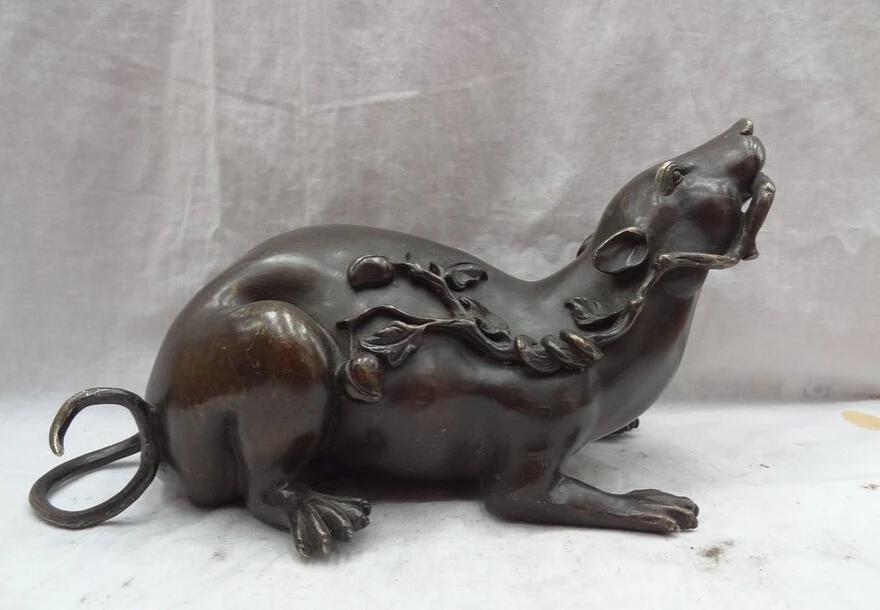 

fast shipping USPS to USA S1469 13" Chinese Bronze Animal Year Zodiac Wealth Mouse Carry Peach Statue Sculpture
