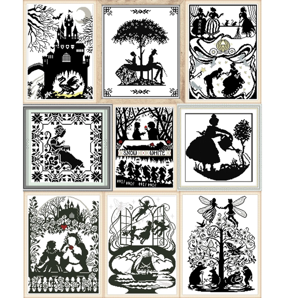 

NKF Monochrome Figure Stamped Cross Stitch Patterns DIY Kits Needlework Embroidery Sets Cross Stitch for Home Decor