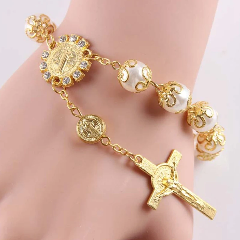 New Mode Style Cross Rosary Bracelet Religious Bead Cross Bracelets