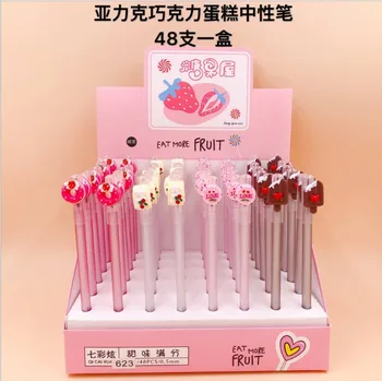 

48pcs Creative Stationery Student Pen Cartoon Cake Fruit Gel Pen Full Needle Black Ink Pen School Supplies Office Supplies 0.5mm