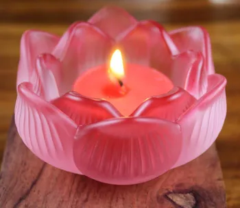 

Color Transparent Glass Ghee Lamp Base Buddha Religious Temple Articles Lotus Lamp Cheap Candle Holder Seven Color Can Be Chosen