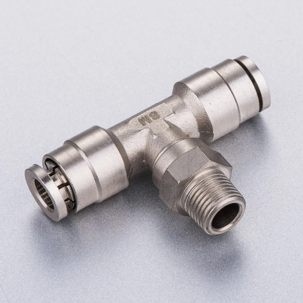 

tube size 3/8-1/8 NPT thread camozzi metal push in fittings male straight branch tee