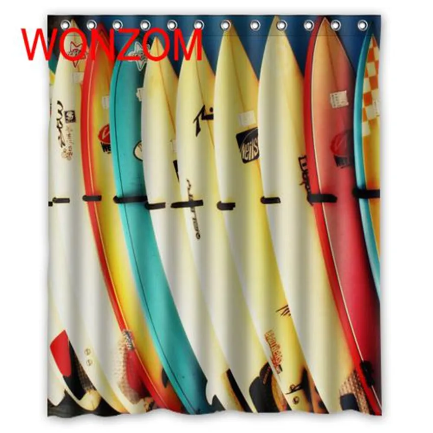 

WONZOM Surfboard And Beach Curtain with 12 Hooks For Bathroom Decor Modern Bath Waterproof Curtain Bathroom Accessories
