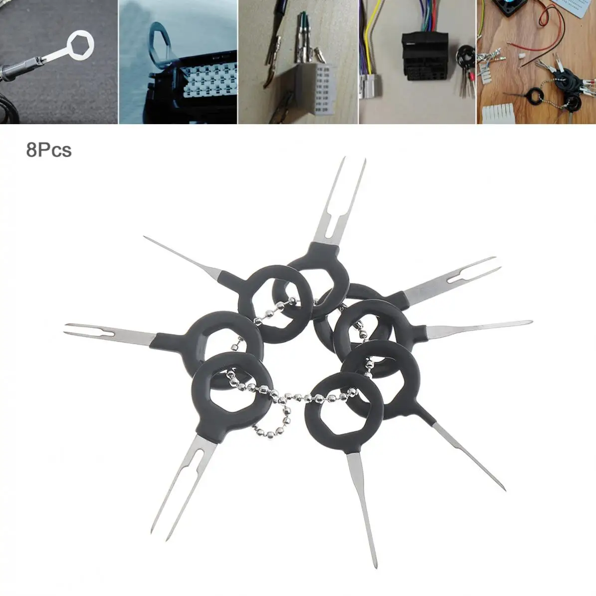 8 шт. Универсальный Автомобильный жгут проводов из нержавеющей стали+ ПВХ, обжимной разъем для разъема, набор инструментов для удаления, аксессуары