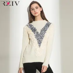 RZIV осенние и зимние женские свитер и пуловеры для отдыха женские цветы вышитые патч вязаный свитер
