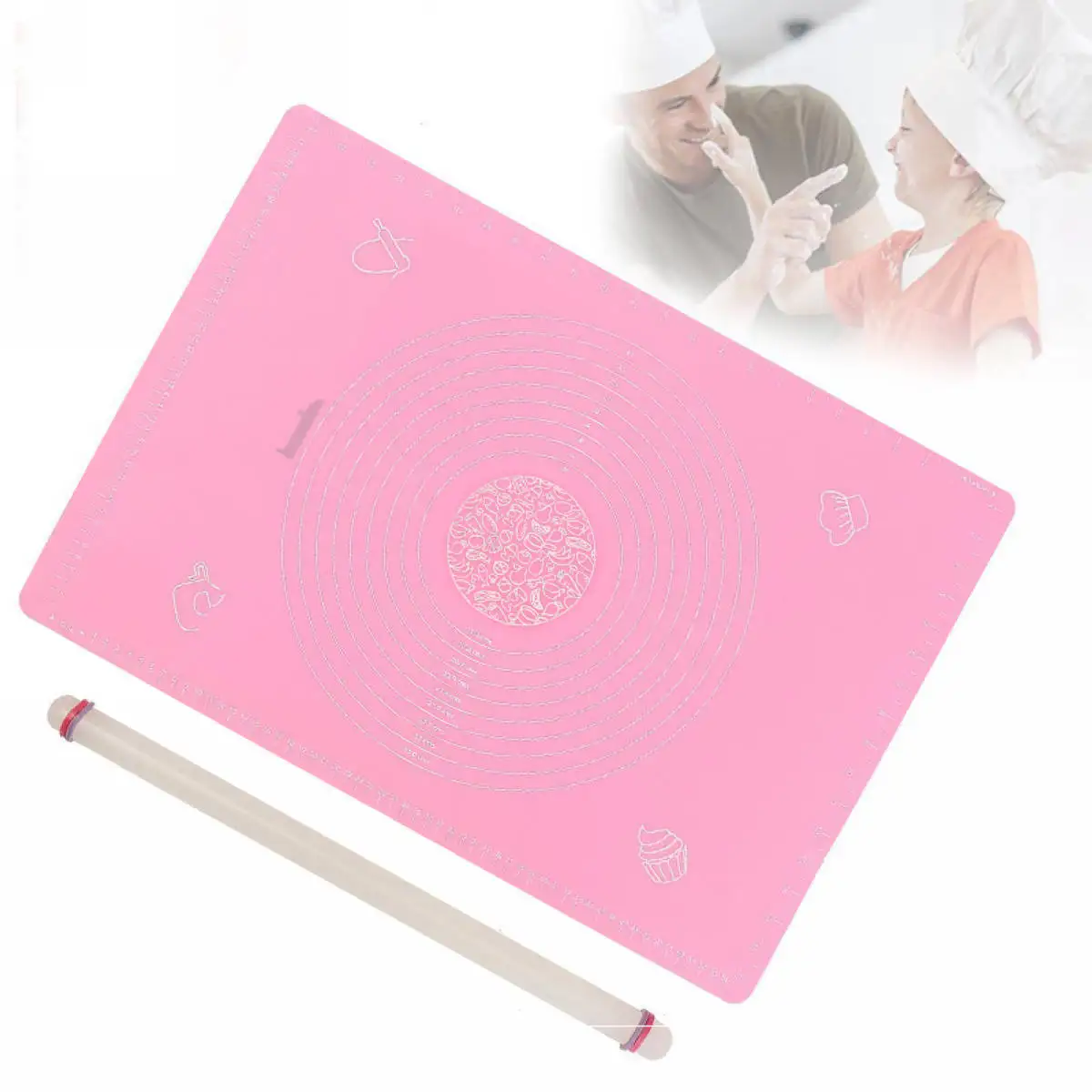 JX-LCLYL 2pcs Nonstick Silicone Baking Cooking Mat with Measurement + Fondant Rolling Pin